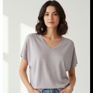 Modern Vila Milano Grey Oversized Short Sleeve V-Neck Sweater – Size Small
